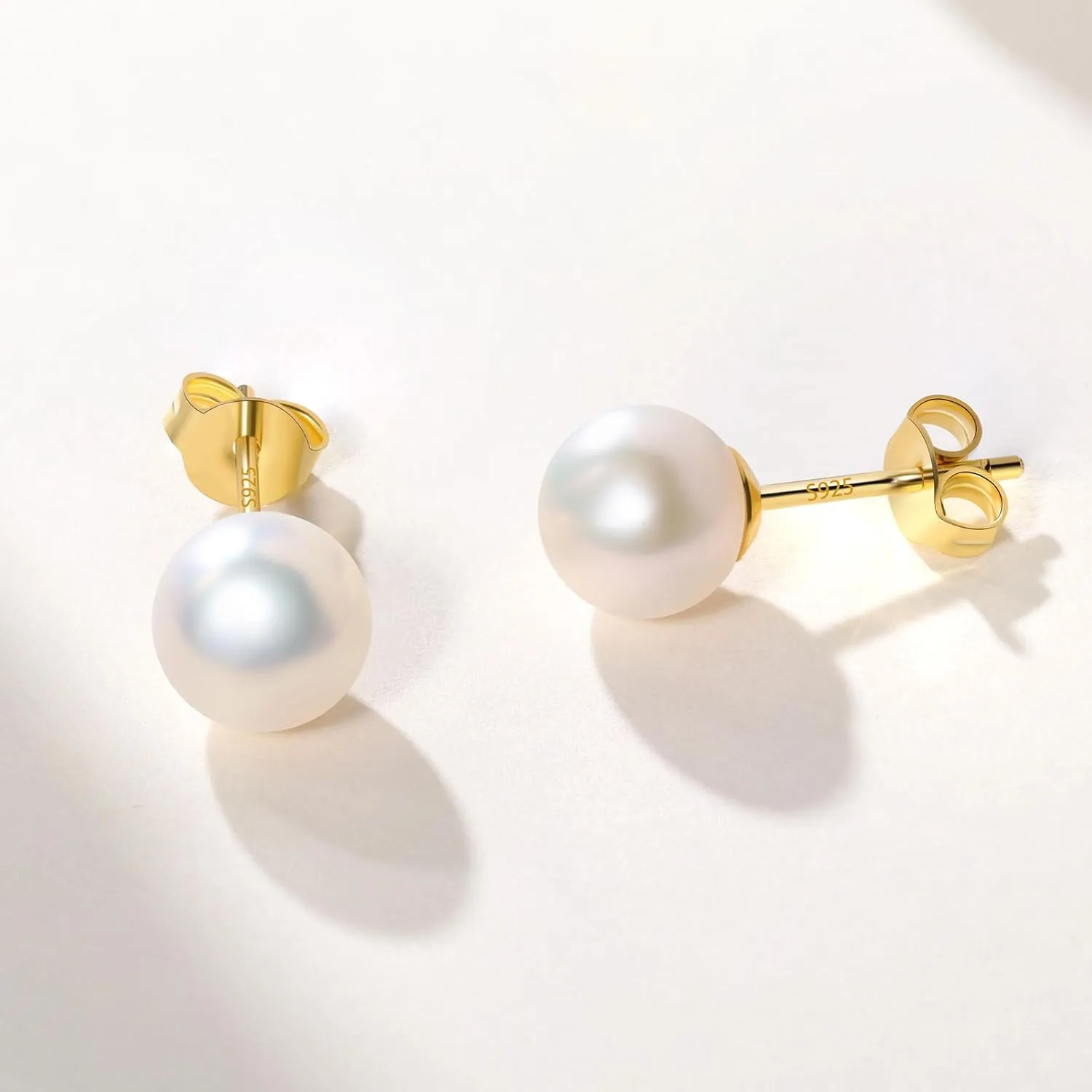 Akoya Cultured Pearl Earrings Round  925 Sterling Silver Hypoallergenic Pearl Studs for Women