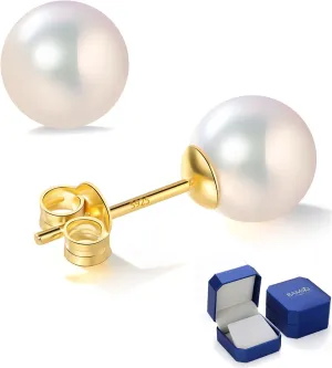Akoya Cultured Pearl Earrings Round  925 Sterling Silver Hypoallergenic Pearl Studs for Women