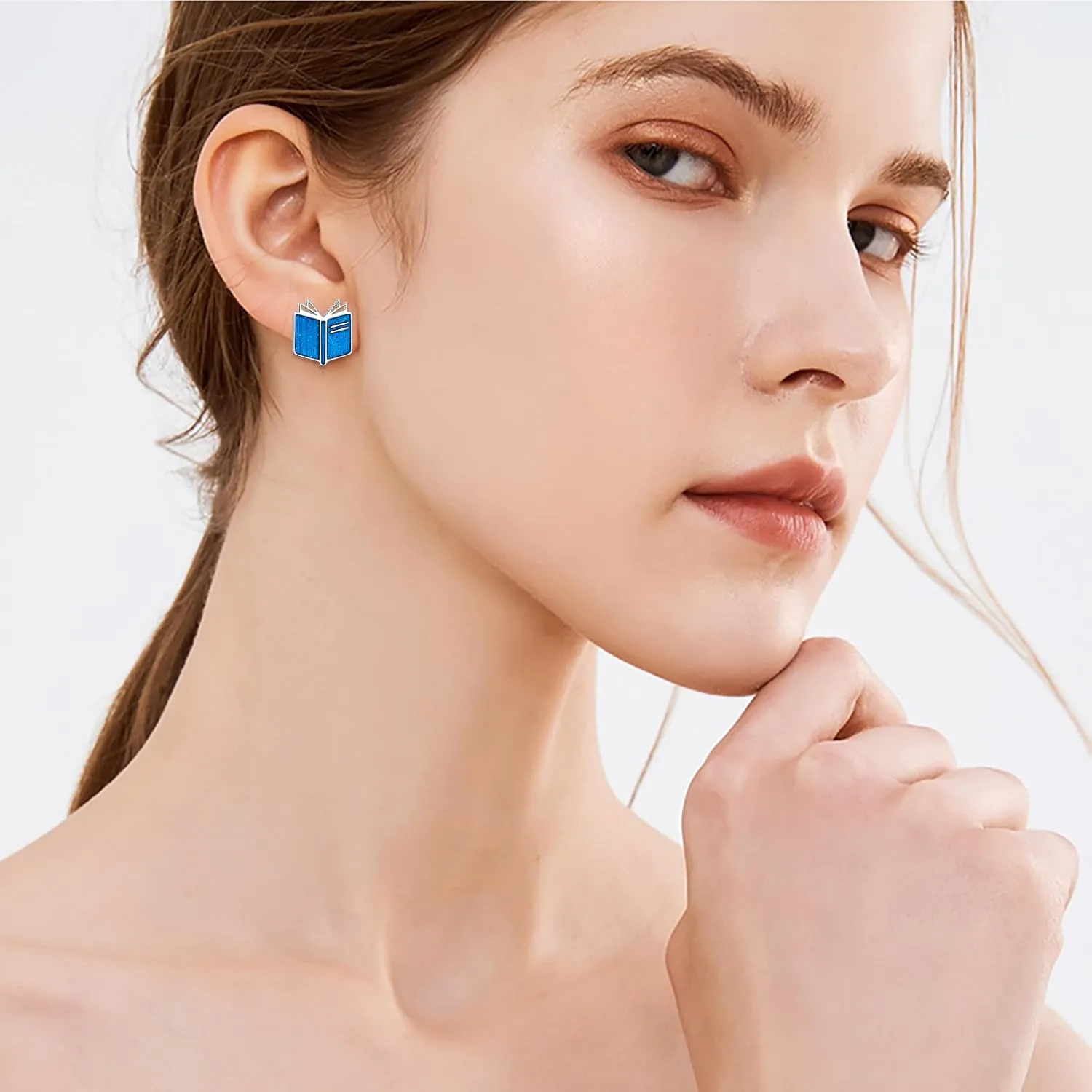 Alphm 925 Sterling Silver Book Stud Earrings for Women Cute Librarian Book Jewelry Present for Librarians Reading Lovers