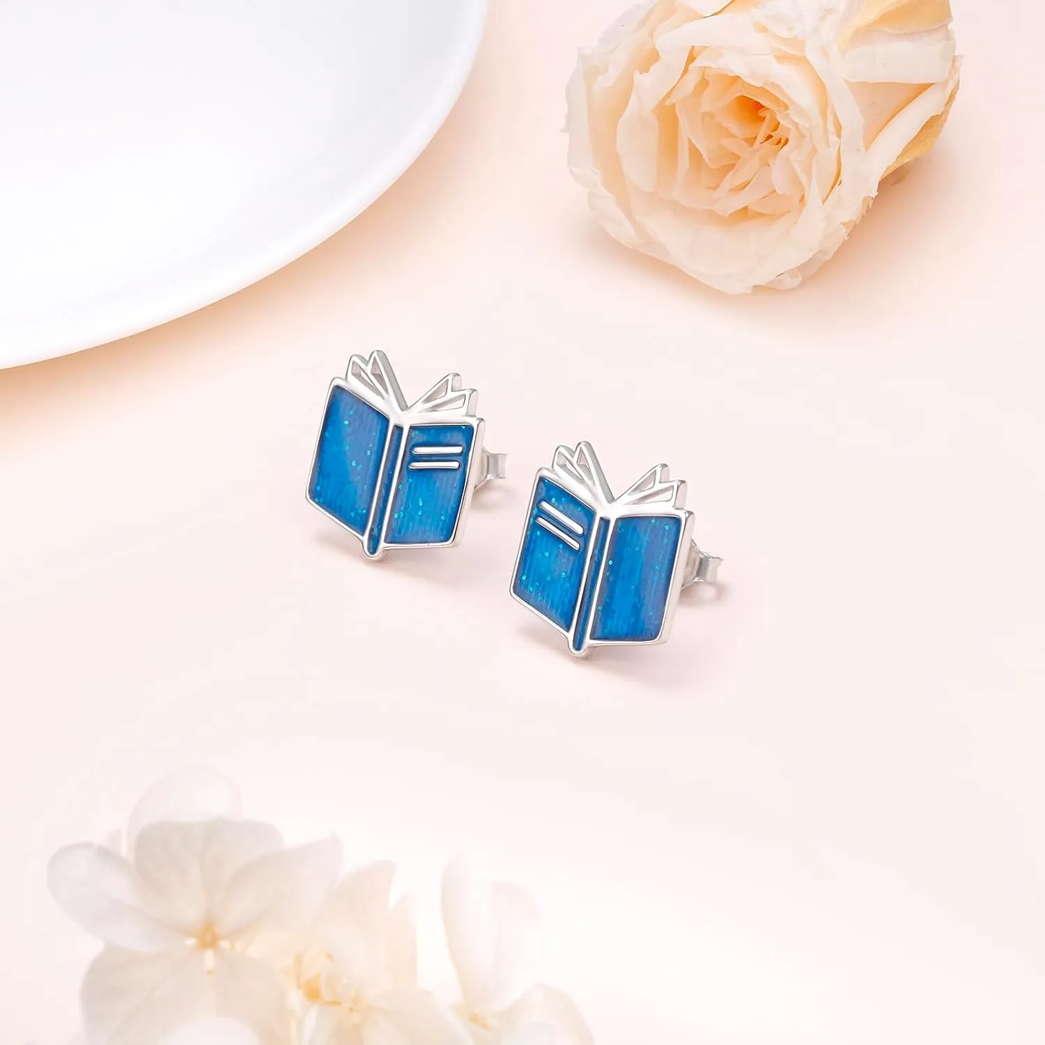 Alphm 925 Sterling Silver Book Stud Earrings for Women Cute Librarian Book Jewelry Present for Librarians Reading Lovers