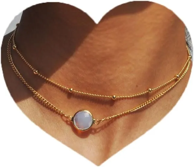 Aluinn Crystal Layered Necklace Fashion Boho Necklaces Gold Teardrop Moonstone Necklace for Women