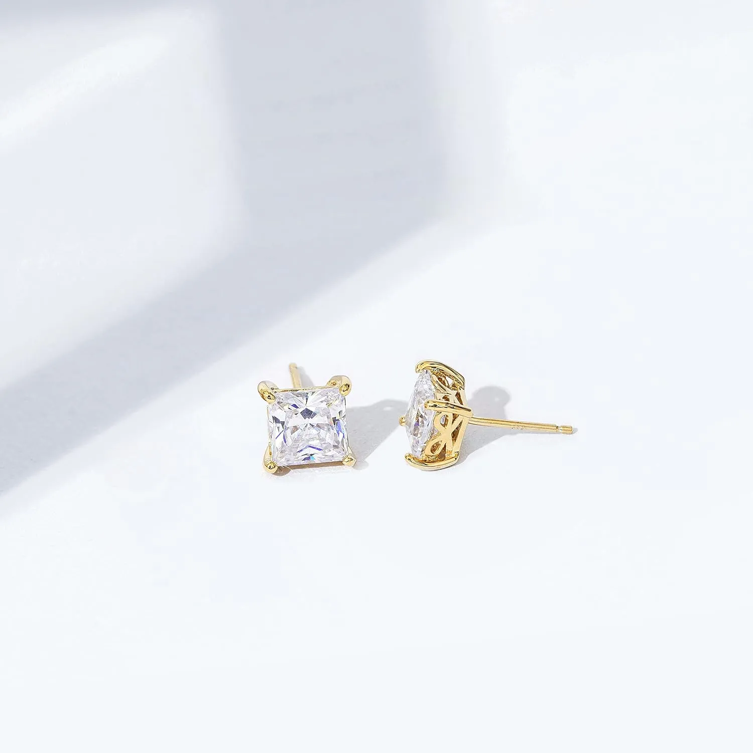 Amazon Essentials Plated Sterling Silver Stud Earrings set with Princess Brilliant Cut Infinite Elements Cubic Zirconia , (previously Amazon Collection)