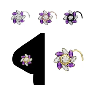 Amethyst Gem Nose Stud Unique Nose Ring Gold Plated Nose Hoop Gift for Mother Gold Nose Piercing