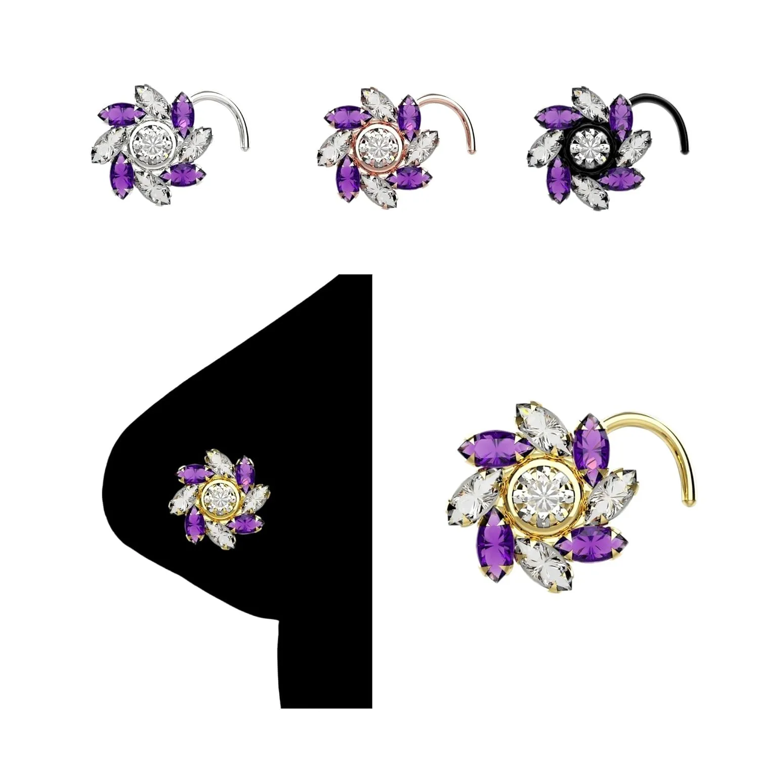 Amethyst Gem Nose Stud Unique Nose Ring Gold Plated Nose Hoop Gift for Mother Gold Nose Piercing