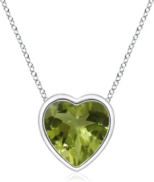 Angara Natural Bezel-Set Solitaire Heart Peridot Pendant in 14K Solid Gold/Platinum | August Birthstone, Birthday, Engagement, Anniversary, Wedding Jewelry Gift for Women