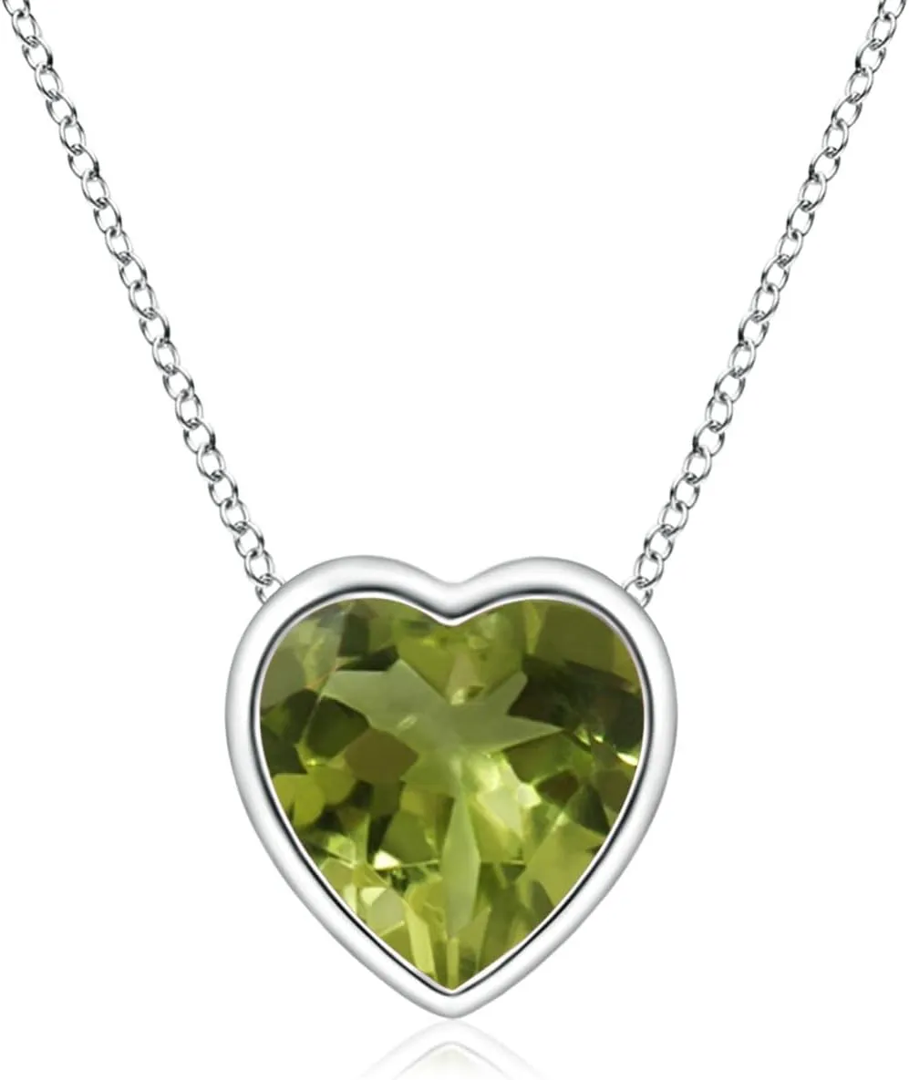 Angara Natural Bezel-Set Solitaire Heart Peridot Pendant in 14K Solid Gold/Platinum | August Birthstone, Birthday, Engagement, Anniversary, Wedding Jewelry Gift for Women
