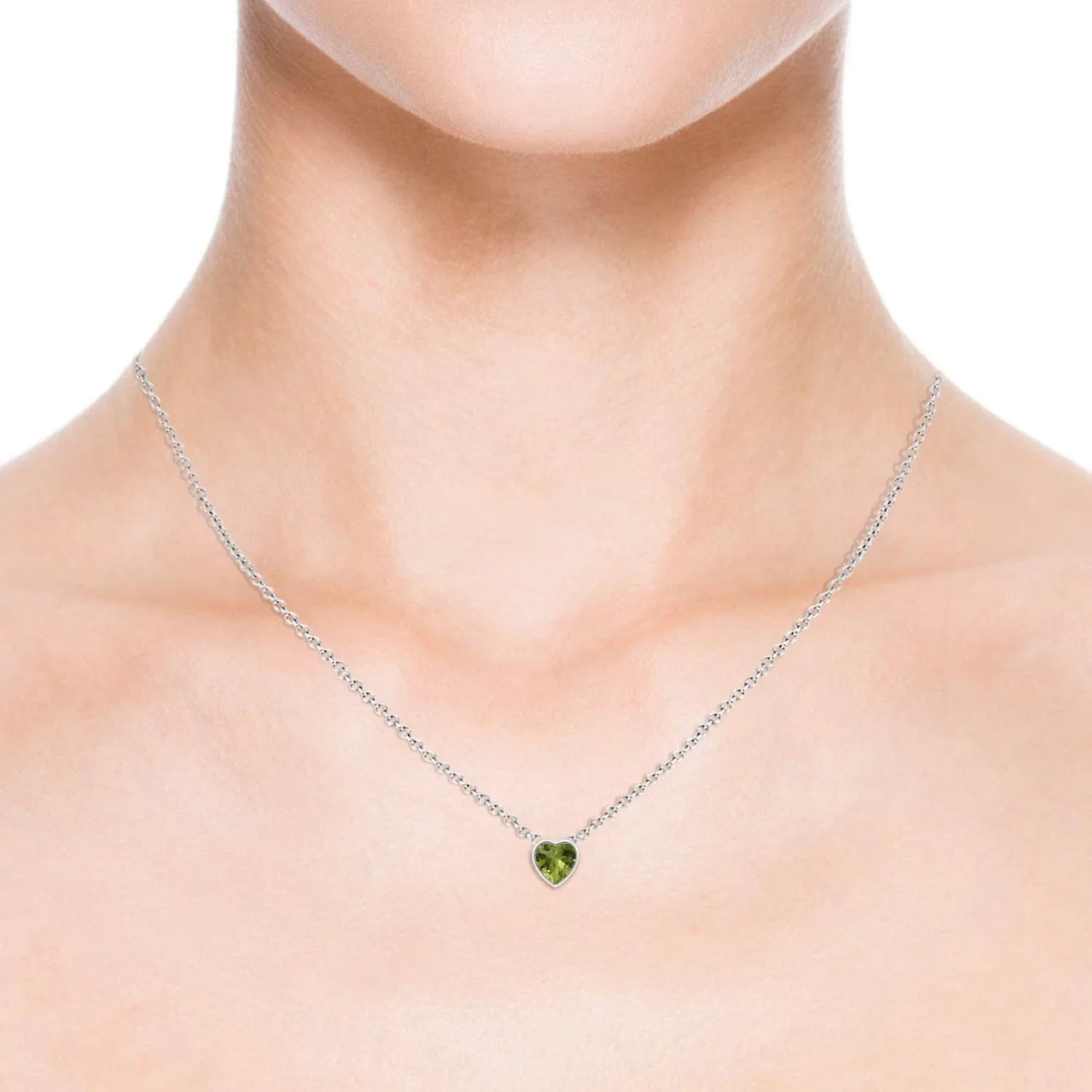 Angara Natural Bezel-Set Solitaire Heart Peridot Pendant in 14K Solid Gold/Platinum | August Birthstone, Birthday, Engagement, Anniversary, Wedding Jewelry Gift for Women