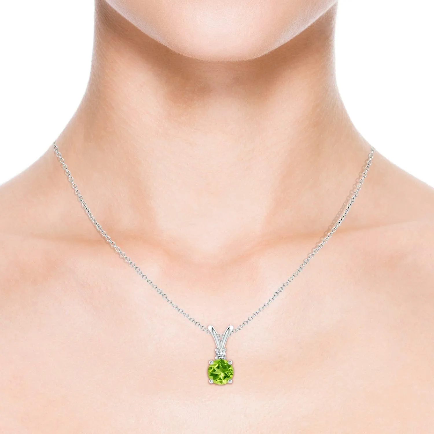 Angara Natural Peridot Solitaire Pendant Necklace in Sterling Silver / 14K Solid Gold | August Birthstone, Birthday, Engagement, Anniversary, Wedding Jewelry Gift for Women
