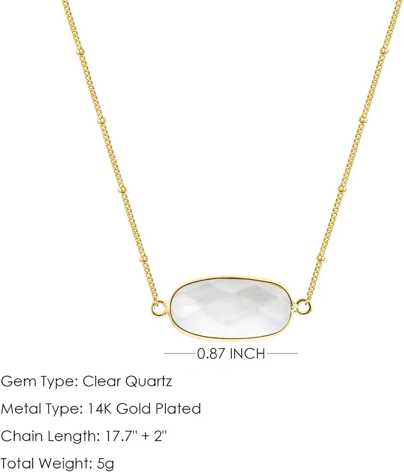 Angelstones Natural Gemstone Pendant Necklace, 14K Gold Plated Healing Crystal Necklaces for Women