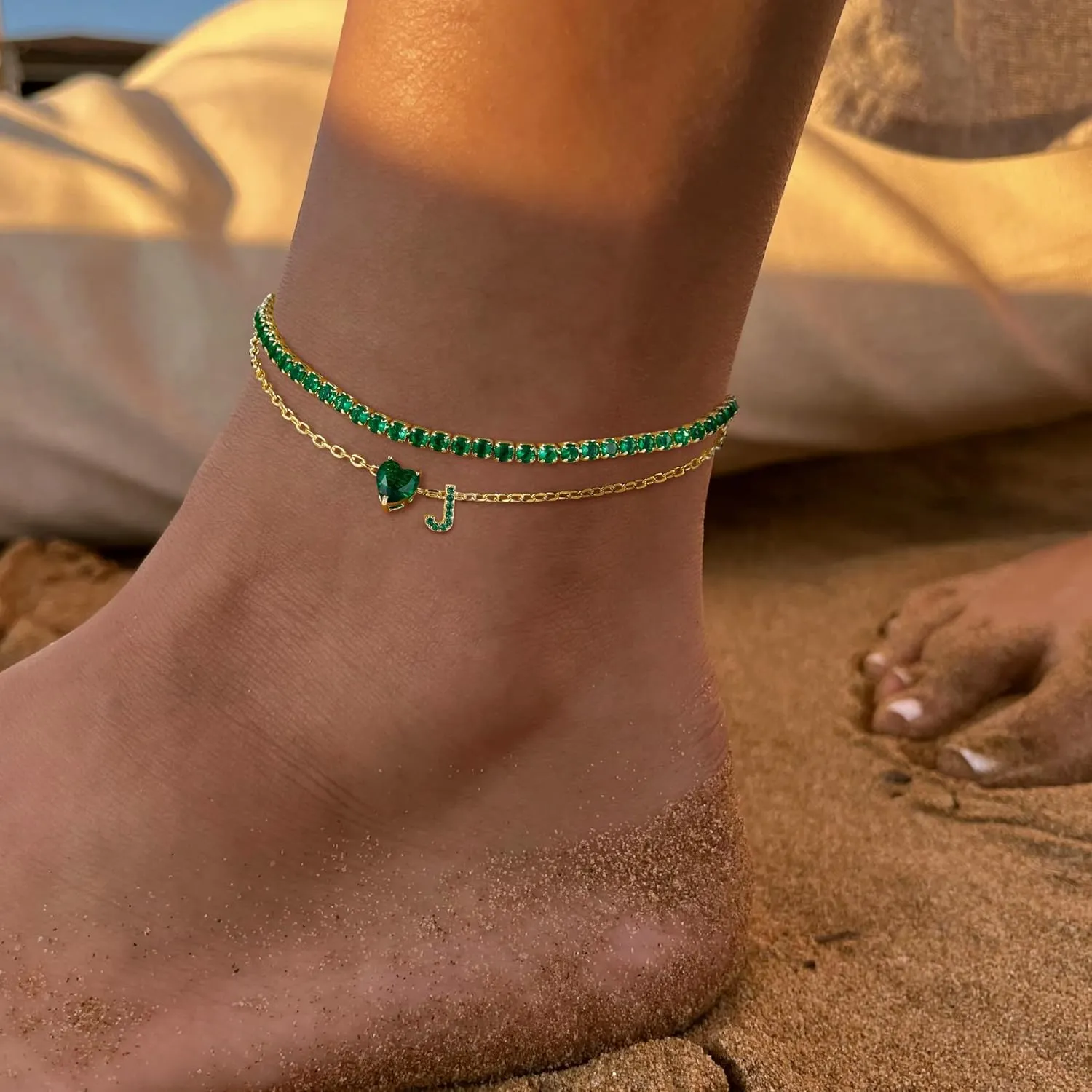 Ankle Bracelets for Women Gold Initial Anklet For Women Waterproof Dainty Adjustable Tennis Ankle for Summer Beach Jewelry