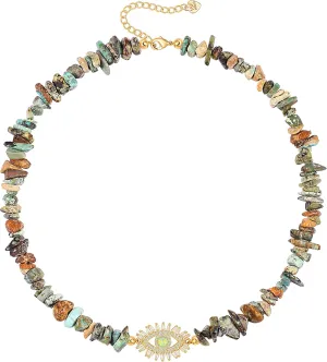 Aobei Pearl Natural Mix Color Fluorite Choker 18K Gold CZ Pave Evil Eye Pendant Necklace for Women Girls Single Cultured Freshwater Pearl Leather Necklace Boho Beach Layering Jewelry