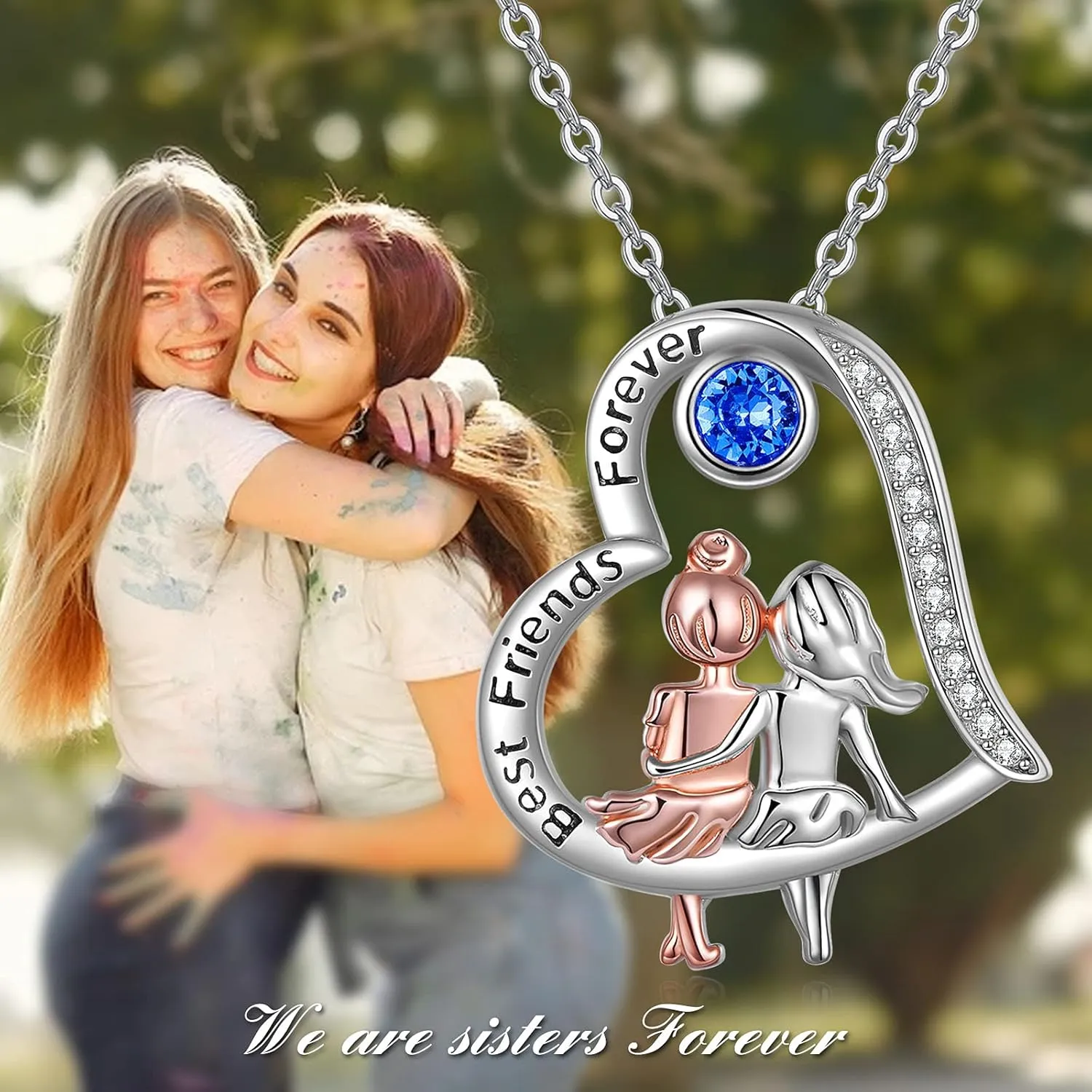 AOBOCO Sterling Silver BFF Pendant Necklaces, Christmas Jewelry Gifts for Female Friends Sisters