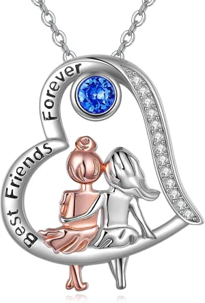 AOBOCO Sterling Silver BFF Pendant Necklaces, Christmas Jewelry Gifts for Female Friends Sisters