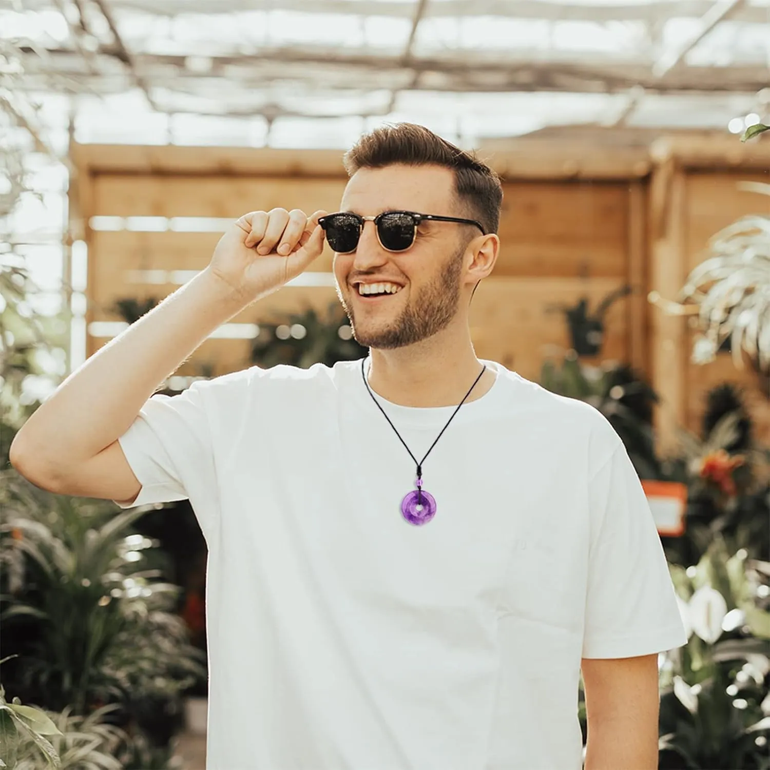 ASGIFT Lucky Coin Crystal Necklace 30mm Round Donut Natural Quartz Protection Pendant with Adjustable Rope Reiki Healing Crystal Stone Spiritual Necklaces for Men Women