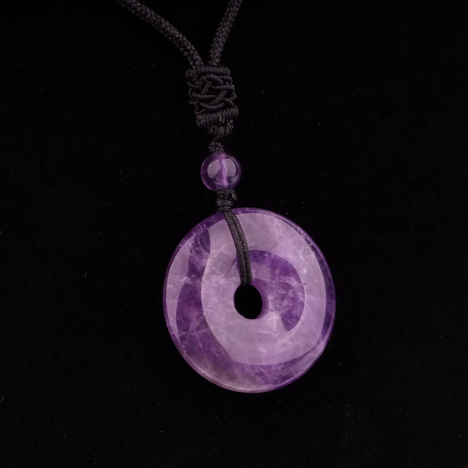 ASGIFT Lucky Coin Crystal Necklace 30mm Round Donut Natural Quartz Protection Pendant with Adjustable Rope Reiki Healing Crystal Stone Spiritual Necklaces for Men Women