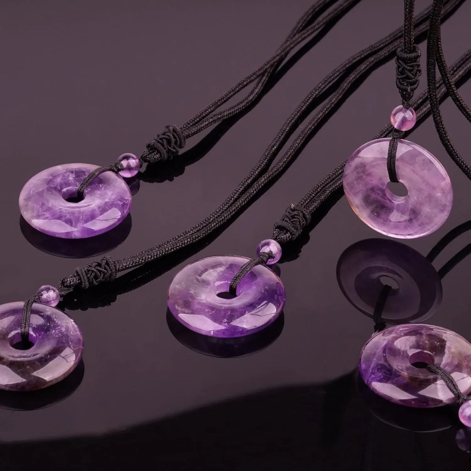 ASGIFT Lucky Coin Crystal Necklace 30mm Round Donut Natural Quartz Protection Pendant with Adjustable Rope Reiki Healing Crystal Stone Spiritual Necklaces for Men Women