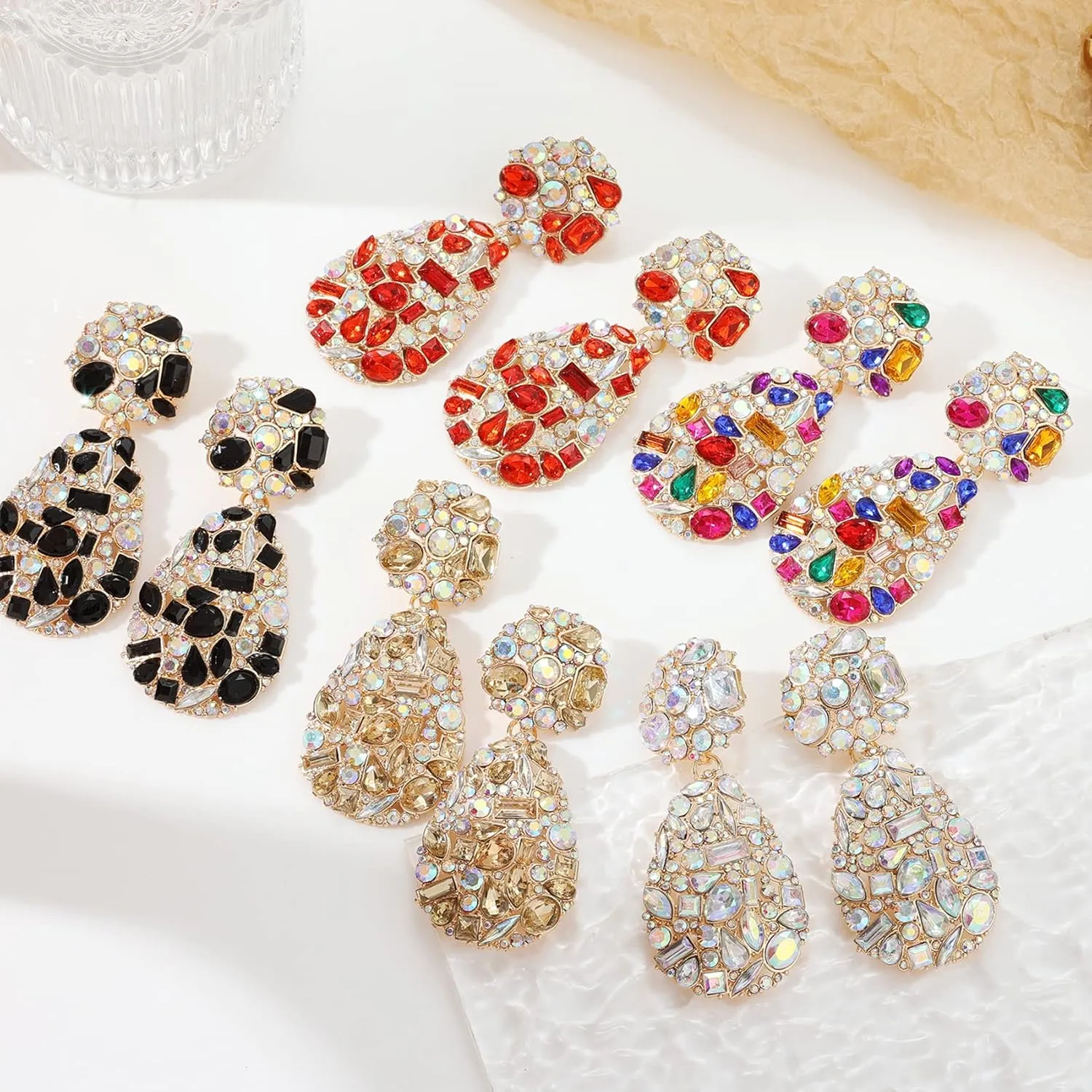 ATIMIGO Rhinestone Teardrop Dangle Earrings Trendy Crystal Drop Statement Earrings hypoallergenic Chandelier Fashion Earrings for Women