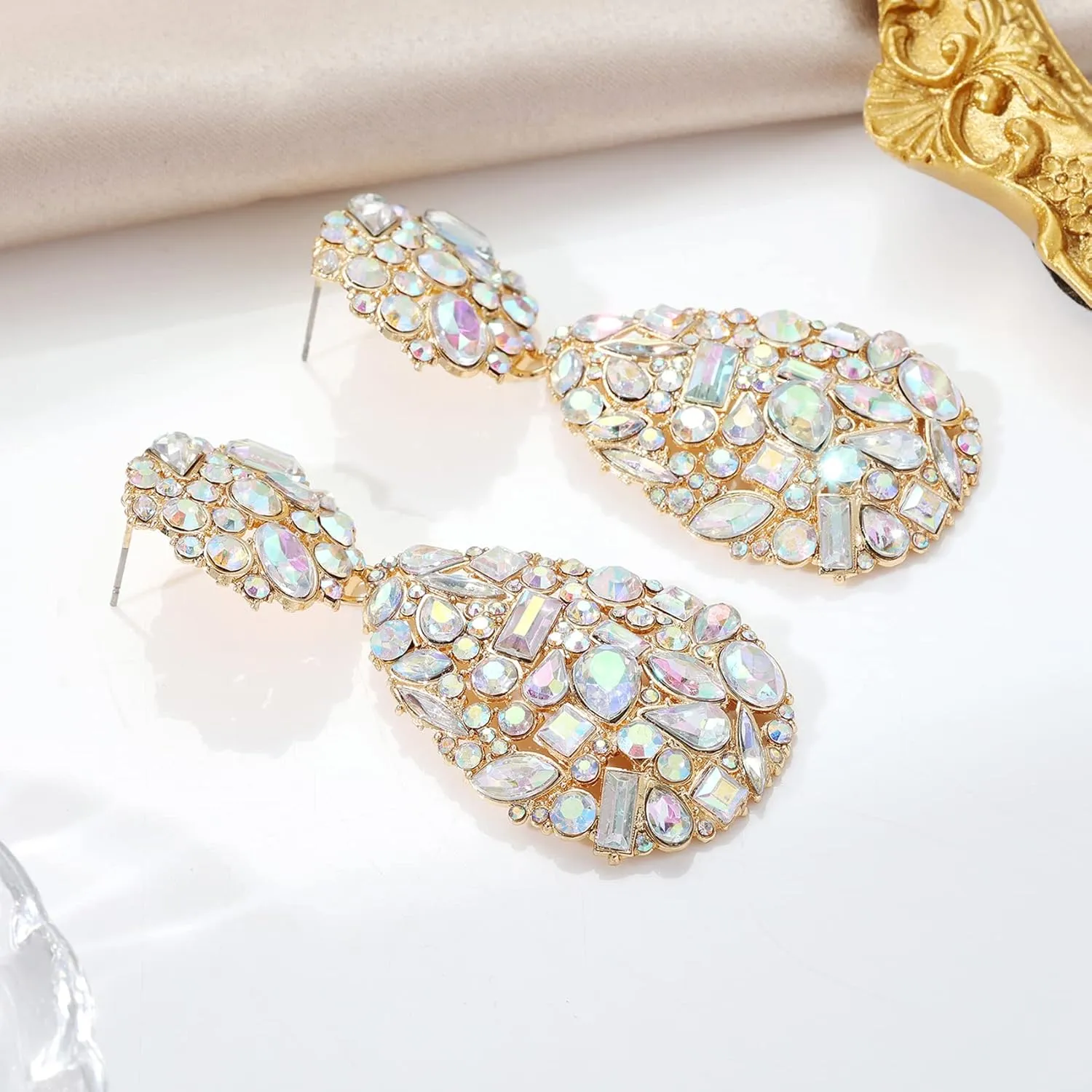 ATIMIGO Rhinestone Teardrop Dangle Earrings Trendy Crystal Drop Statement Earrings hypoallergenic Chandelier Fashion Earrings for Women