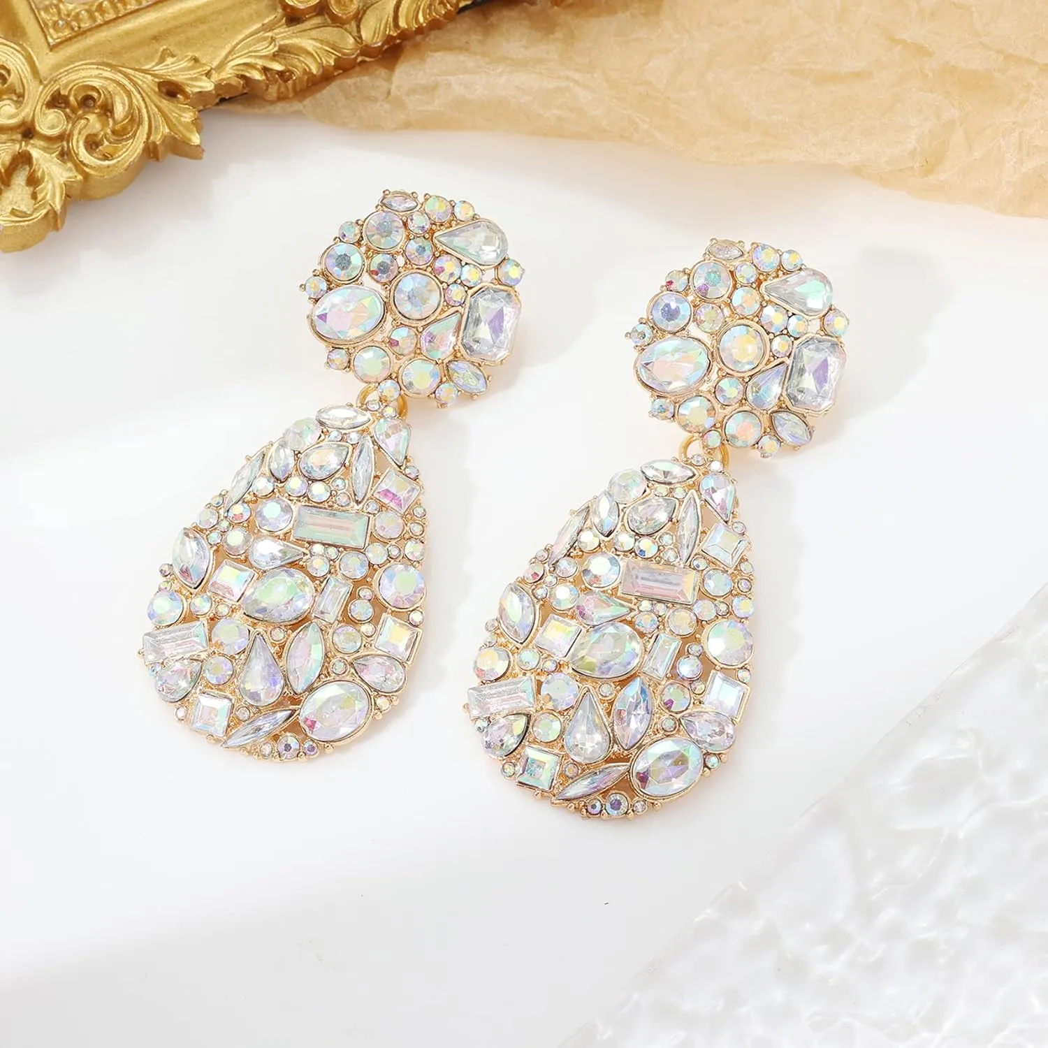 ATIMIGO Rhinestone Teardrop Dangle Earrings Trendy Crystal Drop Statement Earrings hypoallergenic Chandelier Fashion Earrings for Women