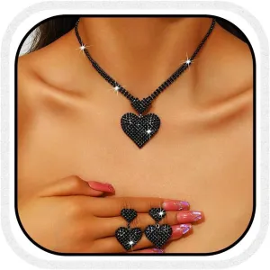 Aukmla Rhinestone Wedding Jewelry Set Silver Heart Necklace Earring Sets Prom Jewelry for Women and Brides