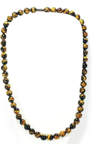 Auras by Osiris - Tiger Eye Beaded Necklace For Men - World Class Durability & Easy Lock Clasp - Good Luck - Confidence - Handmade in USA Tiger Eye 10mm)