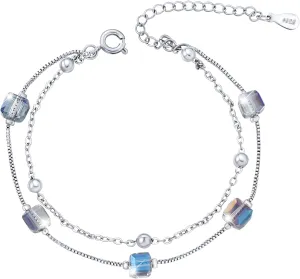 Austrian Crystal Bracelets for Women, Trendy Dainty Link Crystals Charm Womens Bracelet, Adjustable Chain Bracelet Jewelry Mothers Day Gifts for Women