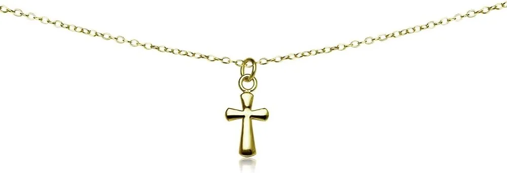 B. BRILLIANT Cross Necklace for Women Men, Layered Necklace, Short Minimalist Dainty Choker Charm Chain Necklace Sterling Silver, Gold or Rose Gold