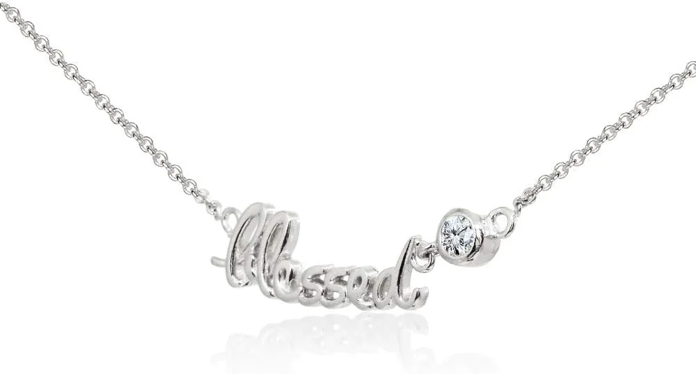 B. BRILLIANT Cubic Zirconia Inspirational Necklace for Women Men, Layered Necklace, Short Minimalist Dainty Choker Chain Necklace Sterling Silver