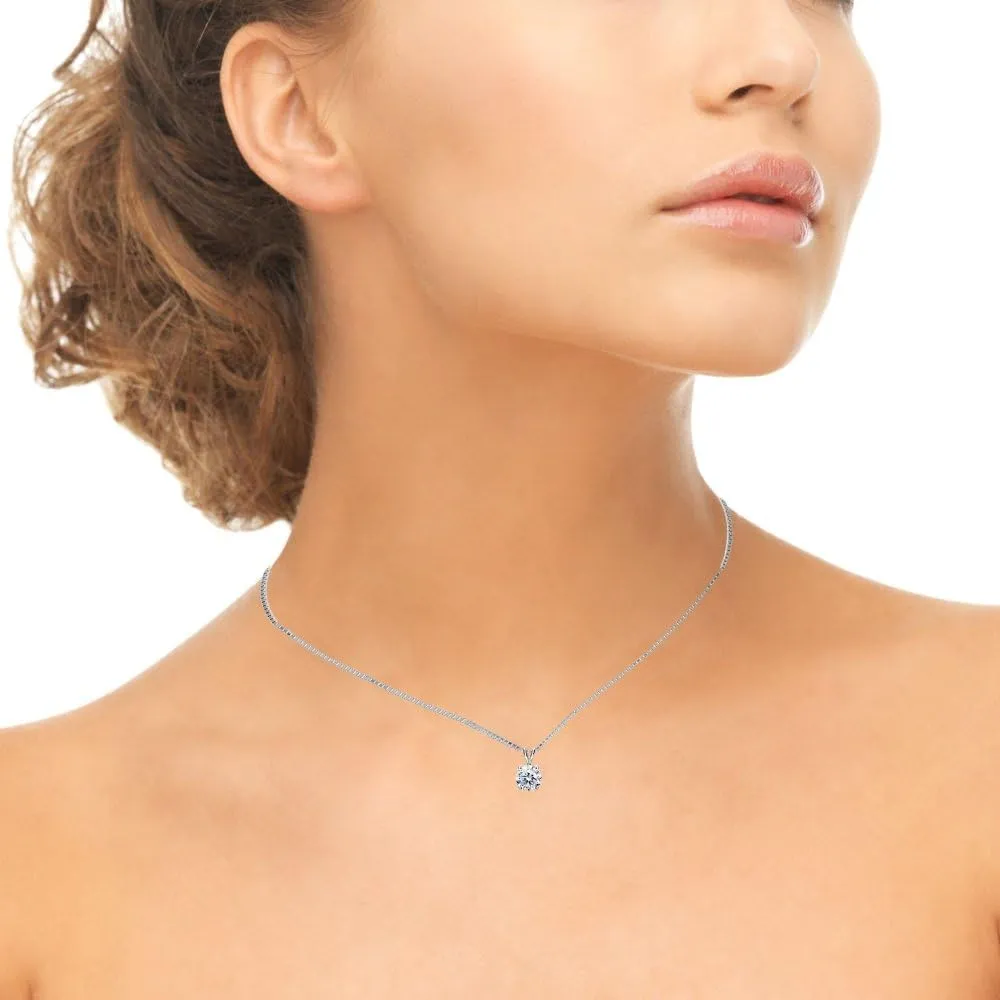 B. BRILLIANT Cubic Zirconia Necklace for Women Sterling Silver Round 8mm Solitaire 2 Carats Sparkling AAA CZ Pendant for Bride Bridesmaids Travel Jewelry