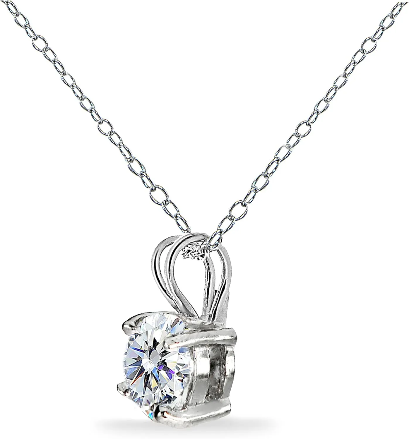 B. BRILLIANT Cubic Zirconia Necklace for Women Sterling Silver Round 8mm Solitaire 2 Carats Sparkling AAA CZ Pendant for Bride Bridesmaids Travel Jewelry
