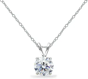 B. BRILLIANT Cubic Zirconia Necklace for Women Sterling Silver Round 8mm Solitaire 2 Carats Sparkling AAA CZ Pendant for Bride Bridesmaids Travel Jewelry