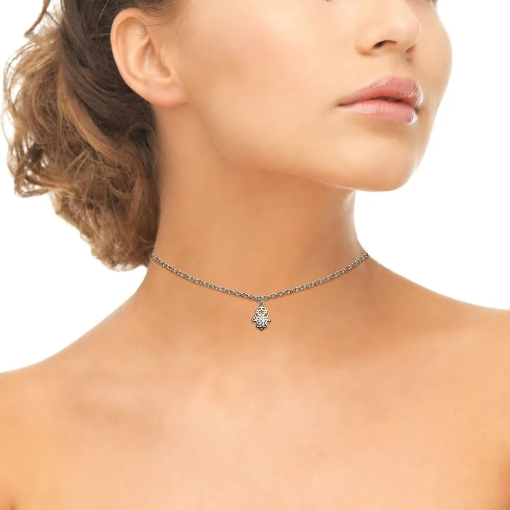 B. BRILLIANT Hamsa Necklace for Women Men, Layered Necklace, Short Minimalist Dainty Choker Charm Chain Necklace Sterling Silver, Gold, Rose Gold