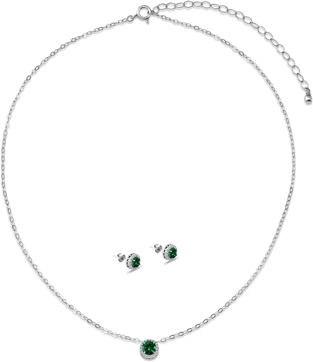 B. BRILLIANT Jewelry Sets for Women, Round Halo Simulated Gemstones Short Choker Collar Dainty Pendant Necklace and Stud Earrings Set for Bridesmaids with Jewelry Gift Box