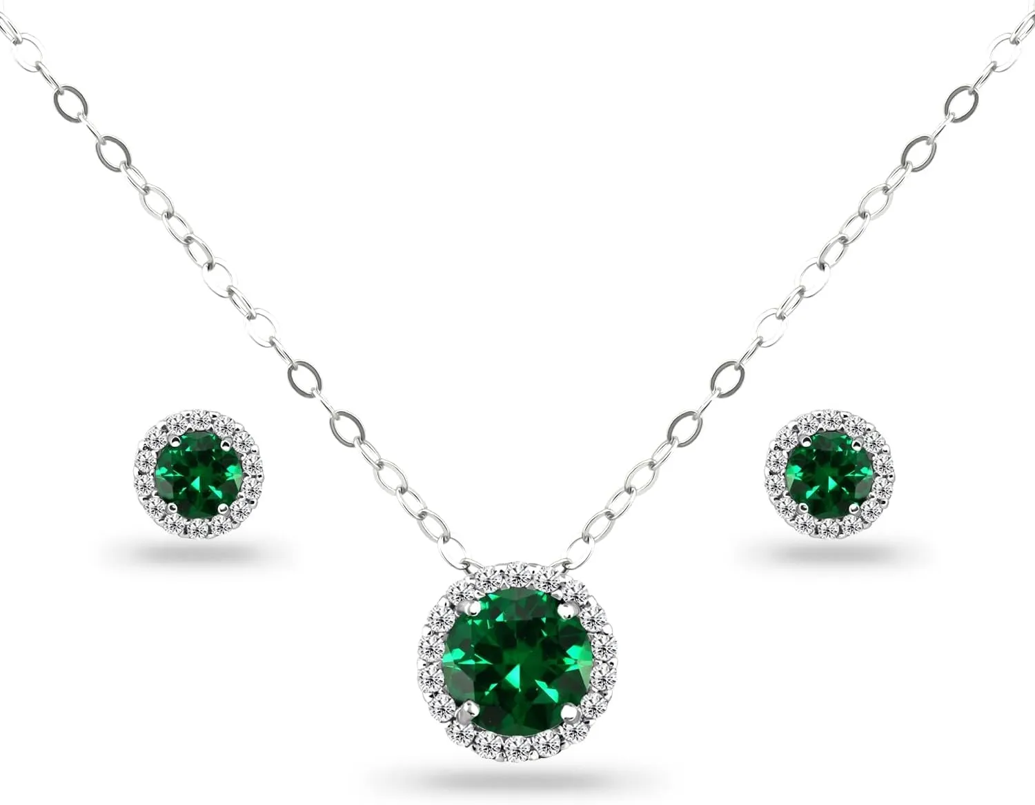 B. BRILLIANT Jewelry Sets for Women, Round Halo Simulated Gemstones Short Choker Collar Dainty Pendant Necklace and Stud Earrings Set for Bridesmaids with Jewelry Gift Box