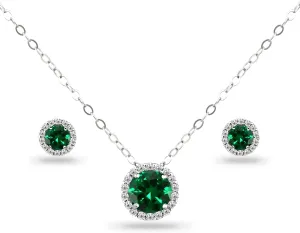 B. BRILLIANT Jewelry Sets for Women, Round Halo Simulated Gemstones Short Choker Collar Dainty Pendant Necklace and Stud Earrings Set for Bridesmaids with Jewelry Gift Box