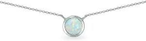 B. BRILLIANT Opal Necklace for Women Sterling Silver 6mm Round Solitaire Bezel-Set Dainty Synthetic White Opals Choker Pendant for Bridesmaids Fashion Trendy