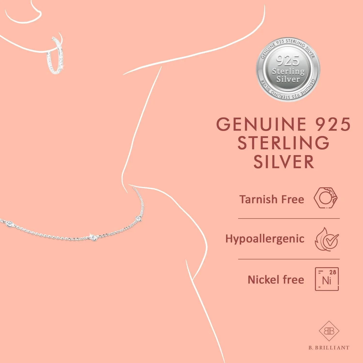 B. BRILLIANT Opal Necklace for Women Sterling Silver 6mm Round Solitaire Bezel-Set Dainty Synthetic White Opals Choker Pendant for Bridesmaids Fashion Trendy