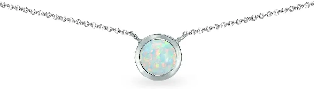 B. BRILLIANT Opal Necklace for Women Sterling Silver 6mm Round Solitaire Bezel-Set Dainty Synthetic White Opals Choker Pendant for Bridesmaids Fashion Trendy