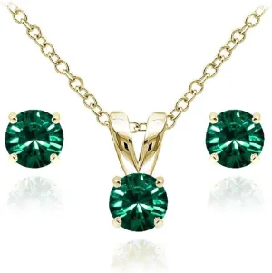 B. BRILLIANT Small Necklace and Earrings Set in Yellow Gold Flashed Sterling Silver Dainty Crystal Solitaire Pendant & Earring Birthstone Jewelry Set for Women Bridesmaids