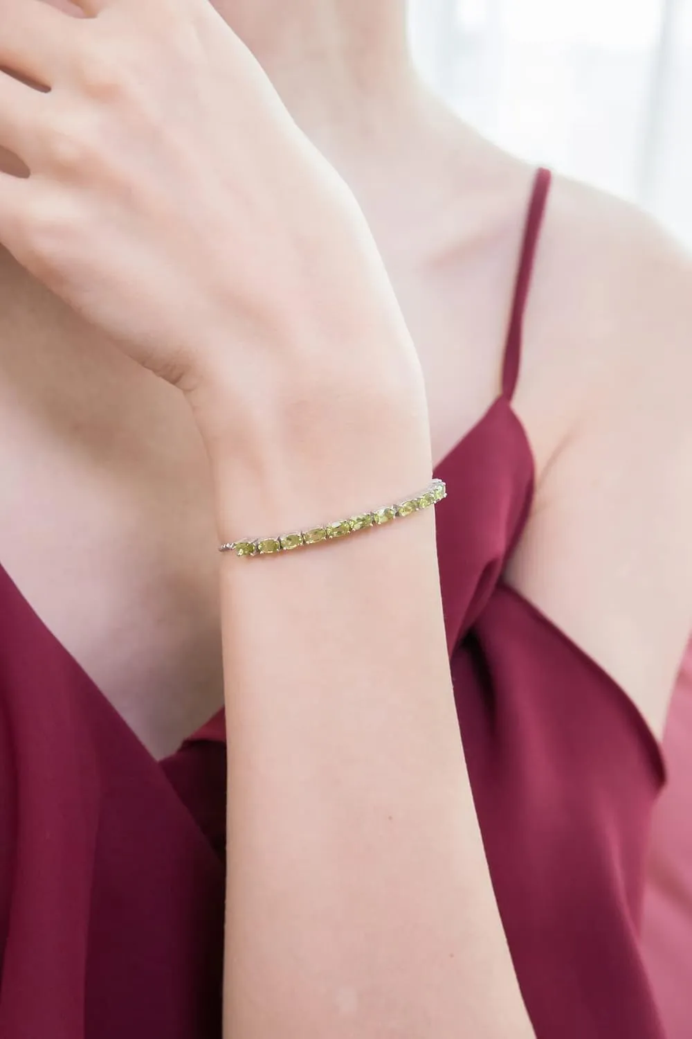 B. BRILLIANT Sterling Silver 5x3mm Oval Genuine or Created Gemstone Pull-string Adjustable Tennis Bracelet for Women