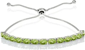 B. BRILLIANT Sterling Silver 5x3mm Oval Genuine or Created Gemstone Pull-string Adjustable Tennis Bracelet for Women