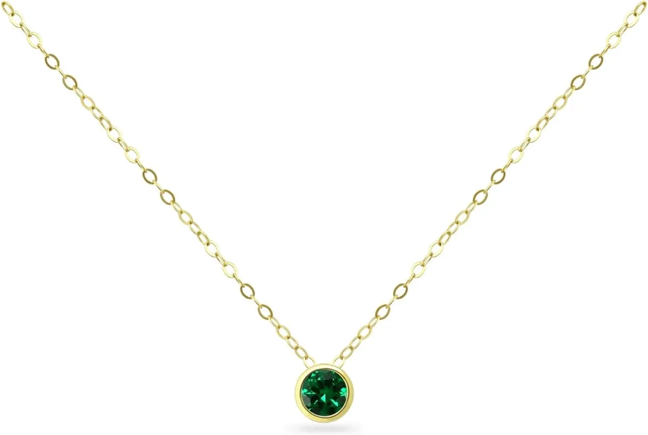 B. BRILLIANT Sterling Silver 7mm Round Bezel Set Genuine Simulated Gemstone Solitaire Pendant Dainty Choker Necklace for Women Jewelry Gift Box