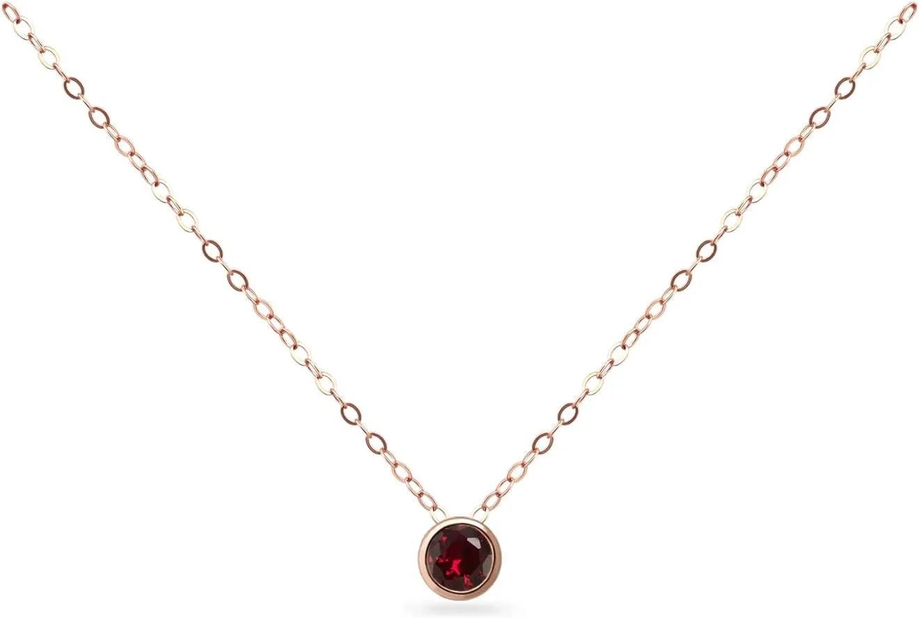 B. BRILLIANT Sterling Silver 7mm Round Bezel Set Genuine Simulated Gemstone Solitaire Pendant Dainty Choker Necklace for Women Jewelry Gift Box