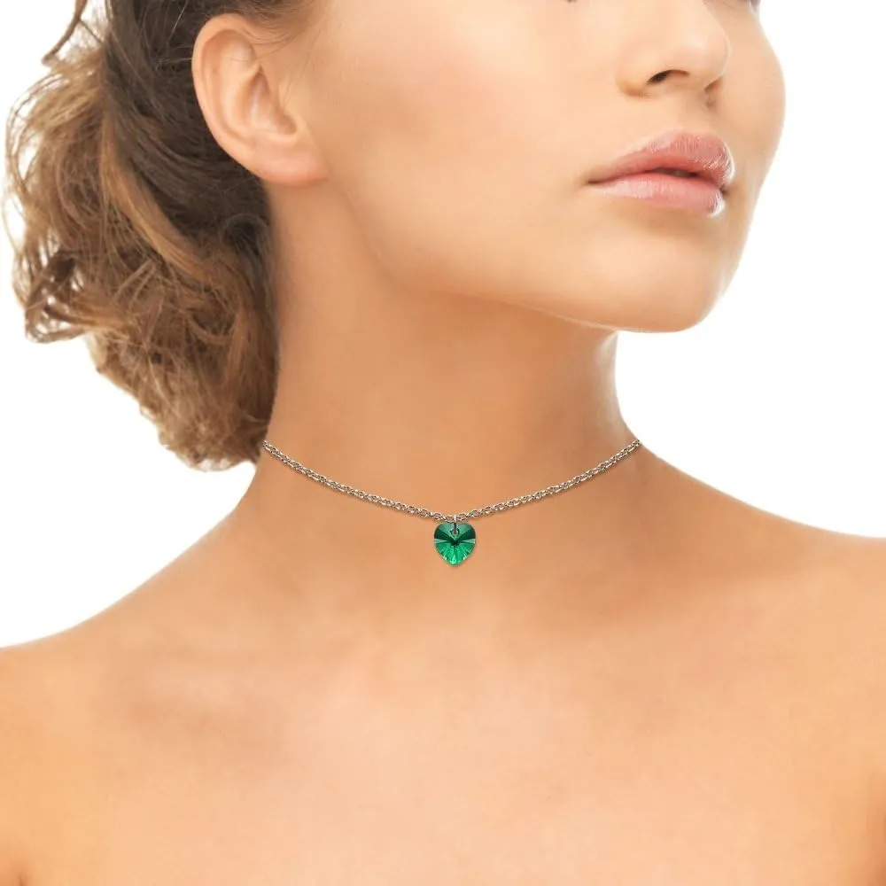 B. BRILLIANT Sterling Silver European Crystal Heart Short Choker Necklace for Women