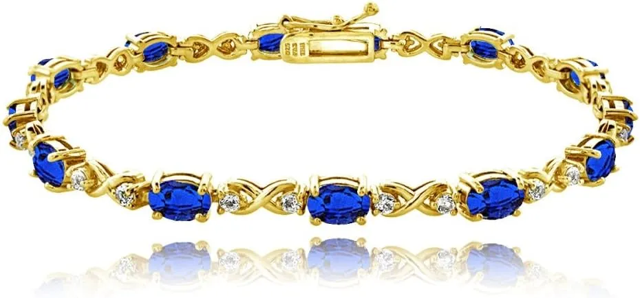 B. BRILLIANT Sterling Silver Genuine, Created or Simulated Gemstone 6x4mm Oval Infinity Bracelet for Women