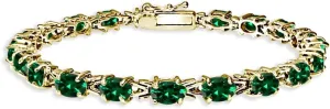 B. BRILLIANT Sterling Silver Genuine, Created or Simulated Gemstone 6x4mm Oval Link Tennis Bracelet for Women