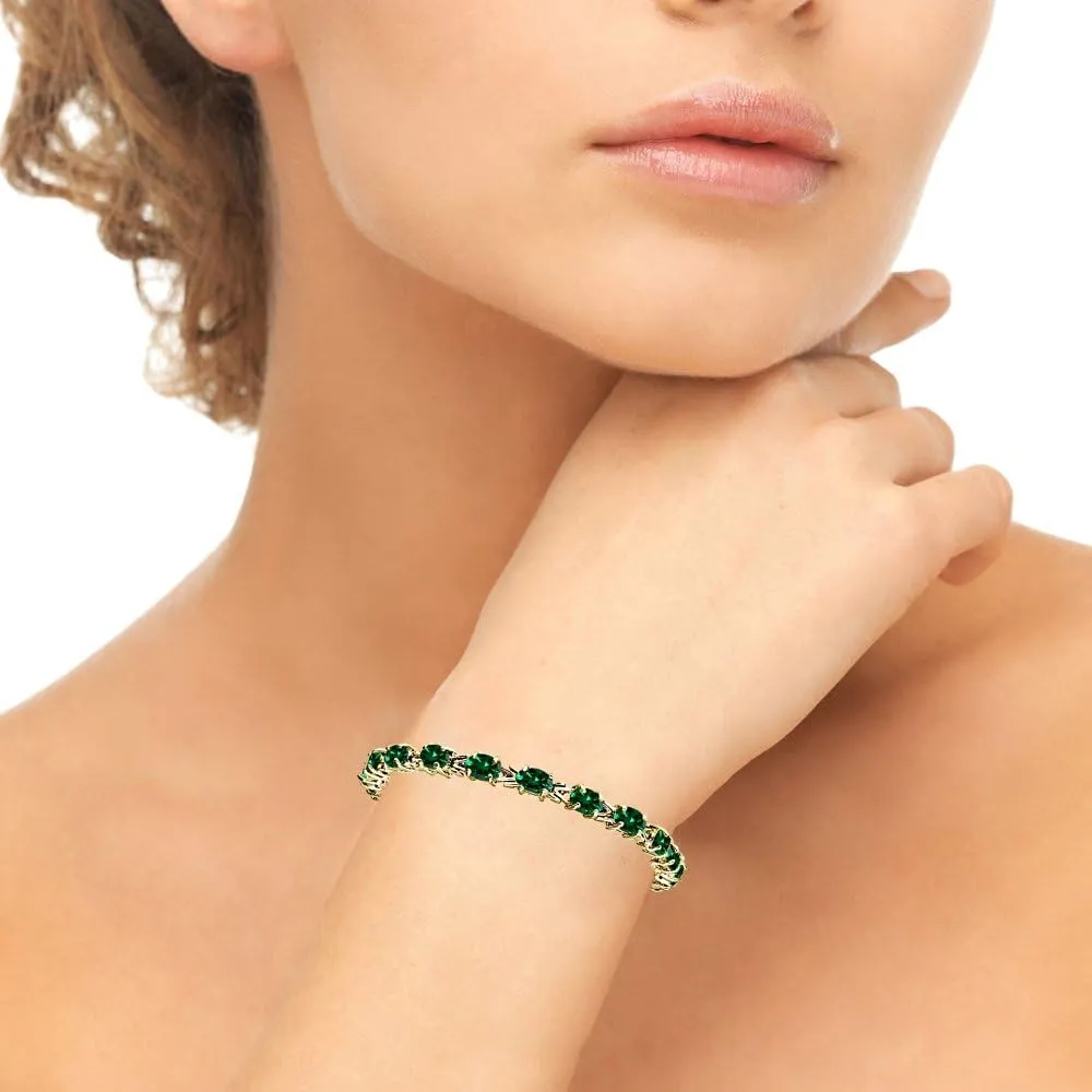 B. BRILLIANT Sterling Silver Genuine, Created or Simulated Gemstone 6x4mm Oval Link Tennis Bracelet for Women
