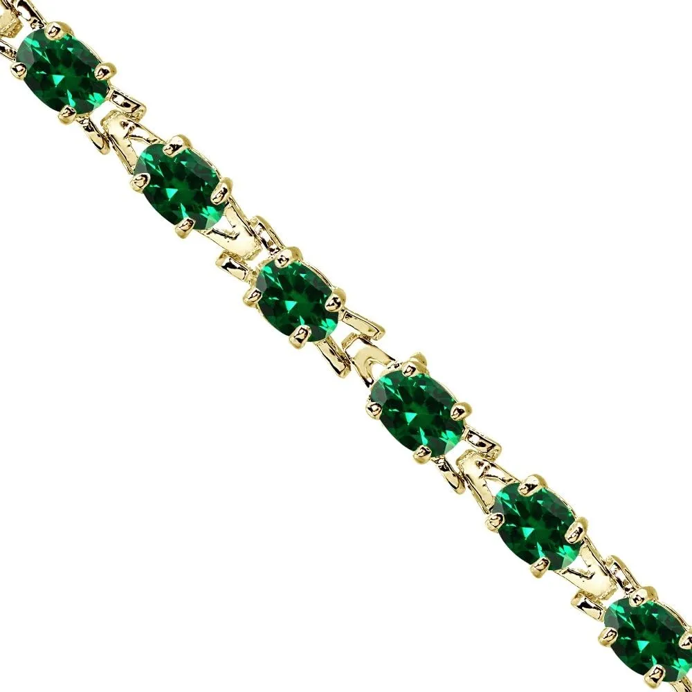B. BRILLIANT Sterling Silver Genuine, Created or Simulated Gemstone 6x4mm Oval Link Tennis Bracelet for Women