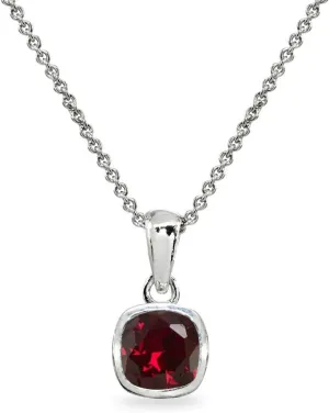 B. BRILLIANT Sterling Silver Genuine or Synthetic Gemstone 7mm Cushion-Cut Bezel-Set Dainty Pendant Necklace