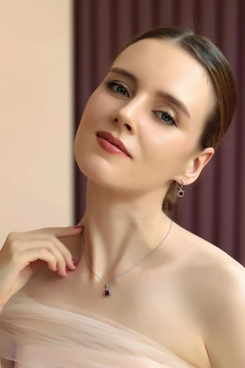 B. BRILLIANT Sterling Silver Genuine or Synthetic Gemstone 7mm Cushion-Cut Bezel-Set Dainty Pendant Necklace